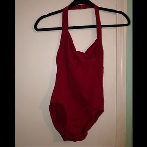 Red halter leotard